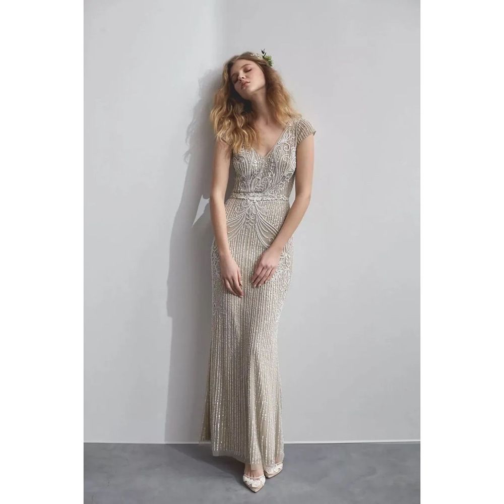 Anthropologie x BHLDN Sanders Embellished Wedding Dress Nude Sz 12 - New